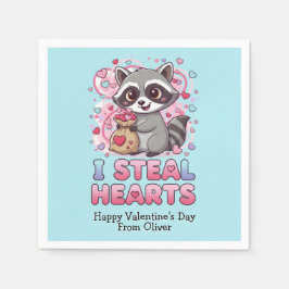 Personalized Cute Raccoon Classroom Valentine Pappersservett