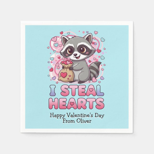 Personalized Cute Raccoon Classroom Valentine Pappersservett (Framsidan)