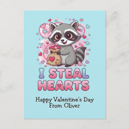 Personalized Cute Raccoon Valentine Vykort