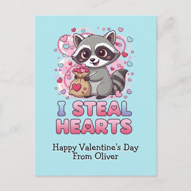 Personalized Cute Raccoon Valentine Vykort (Framsida)