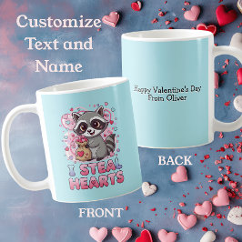 Personalized Cute Raccoon Valentine's Day Kaffemugg