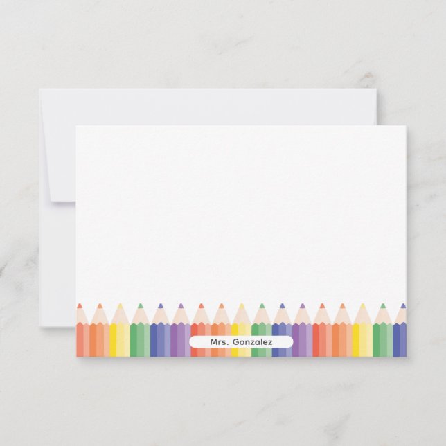 Personalized Cute Rainbow Pencils Teacher Note Tack Kort (Framsida)