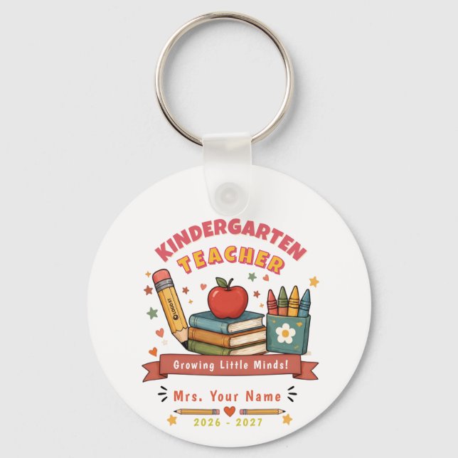 Personalized Cute Retro Kindergarten Teacher Gift  Nyckelring (Framsida)