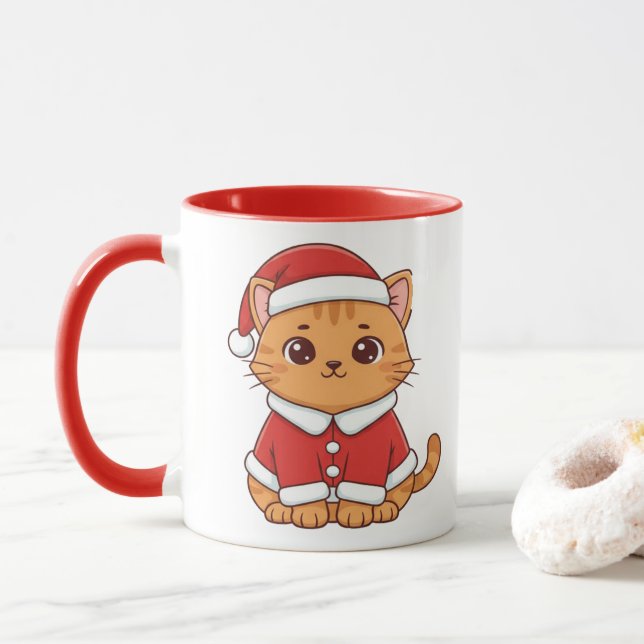 Personalized Cute Santa Cat Christmas Mugg (Med munk)