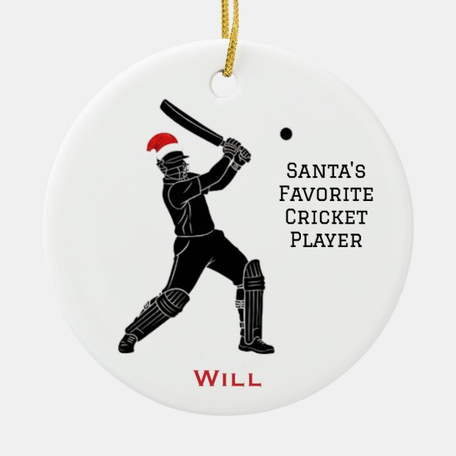 Personalized Cute Santa Playing Cricket Julgransprydnad Keramik (Framsidan)
