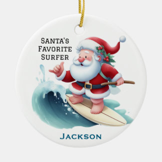Personalized Cute Santa's Favorite Surfer Julgransprydnad Keramik