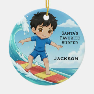 Personalized Cute Santa's Favorite Surfer Julgransprydnad Keramik