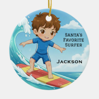 Personalized Cute Santa's Favorite Surfer Julgransprydnad Keramik