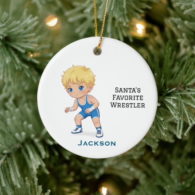 Personalized Cute Santa's Favorite Wrestler Julgransprydnad Keramik (Träd)