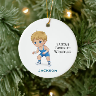 Personalized Cute Santa's Favorite Wrestler Julgransprydnad Keramik