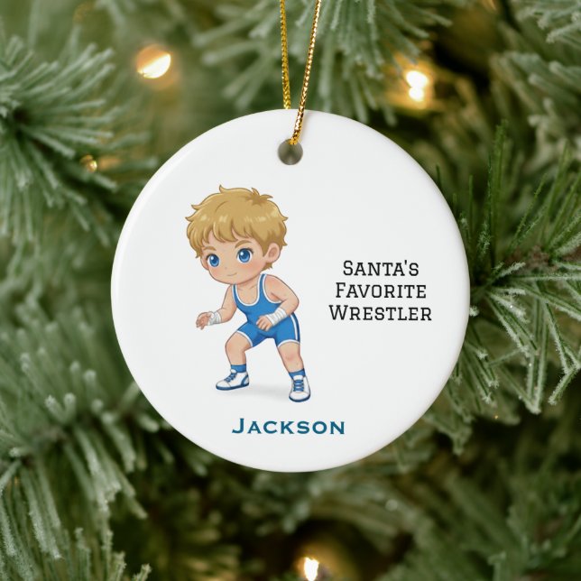 Personalized Cute Santa's Favorite Wrestler Julgransprydnad Keramik (Träd)