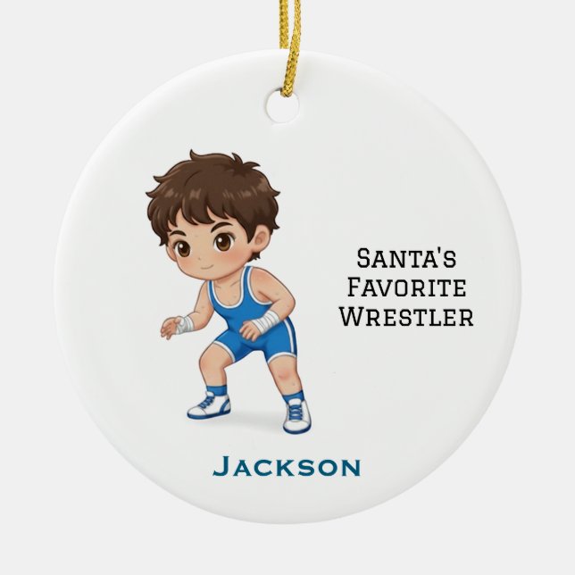 Personalized Cute Santa's Favorite Wrestler Julgransprydnad Keramik (Framsidan)