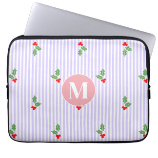 Personalized Cute Striped Holiday Christmas Holly  Laptop Fodral