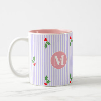 Personalized Cute Striped Holiday Christmas Holly  Två-Tonad Mugg
