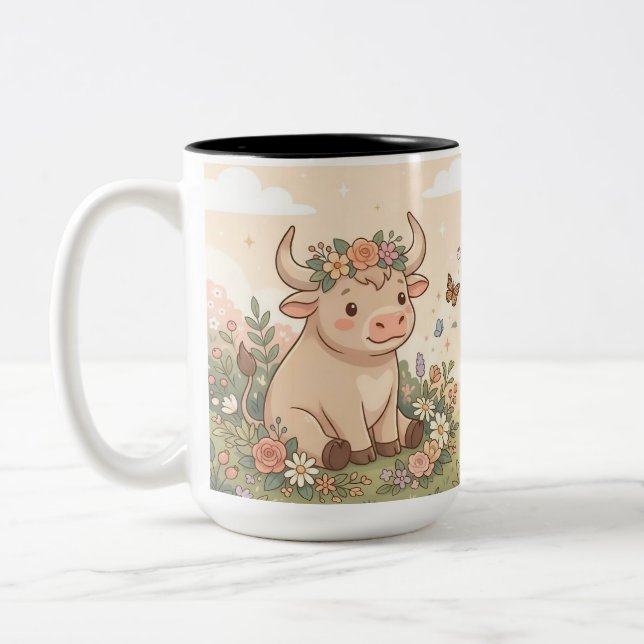 Personalized Cute Taurus Zodiac Mug Två-Tonad Mugg (Vänster)