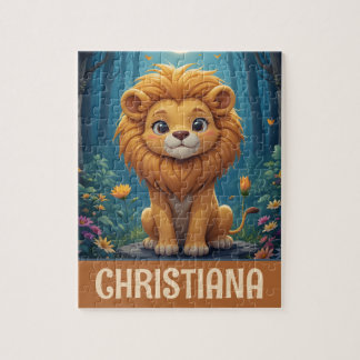 Personalized Cute Whimsical Lion in a Forest Pussel