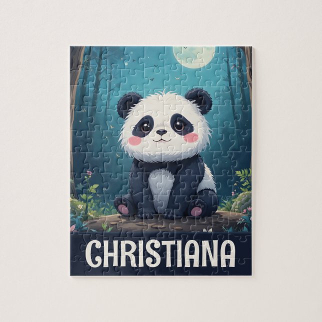Personalized Cute Whimsical Panda in a Forest Pussel (Vertikal)