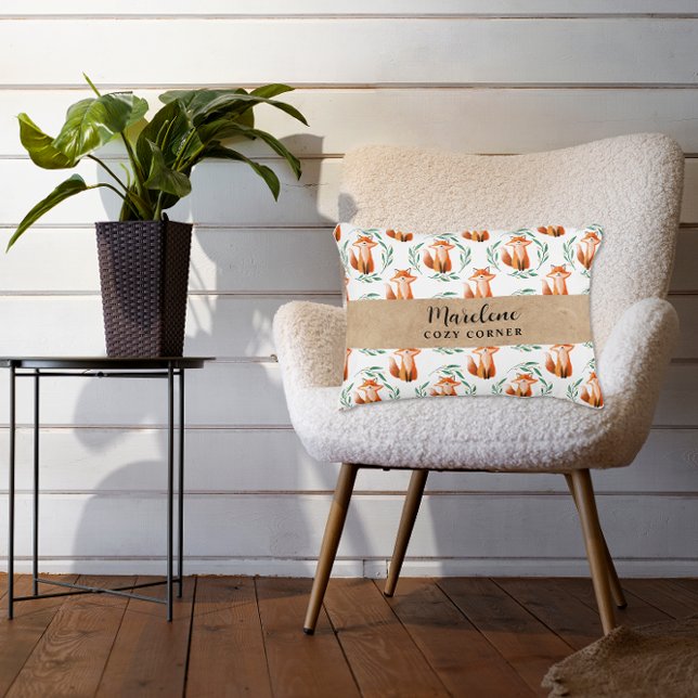 Personalized Cute woodland Fox nursery decor Prydnadskudde (Skapare uppladdad)