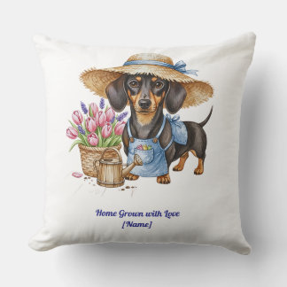 Personalized Dachshund Garden Throw Pillow Kudde