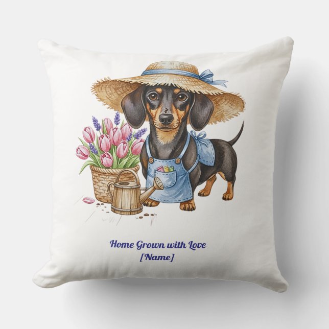 Personalized Dachshund Garden Throw Pillow Kudde (Framsida)