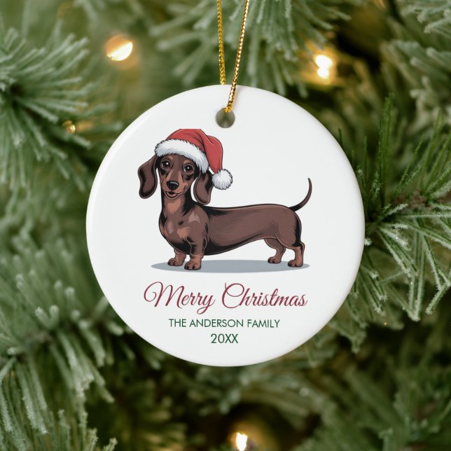 Personalized Dachshund in Santa Hat Christmas      Julgransprydnad Keramik (Träd)
