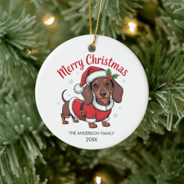 Personalized Dachshund in Santa Hat Christmas      Julgransprydnad Keramik (Träd)
