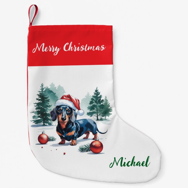 Personalized Dachshund in Santa Hat Christmas Liten Julstrumpa (Framsidan)