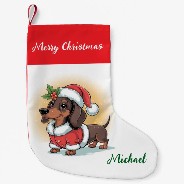 Personalized Dachshund in Santa Hat Christmas Liten Julstrumpa (Framsidan)