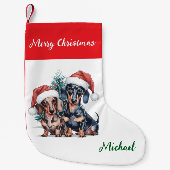 Personalized Dachshund in Santa Hat Christmas Liten Julstrumpa (Framsidan)