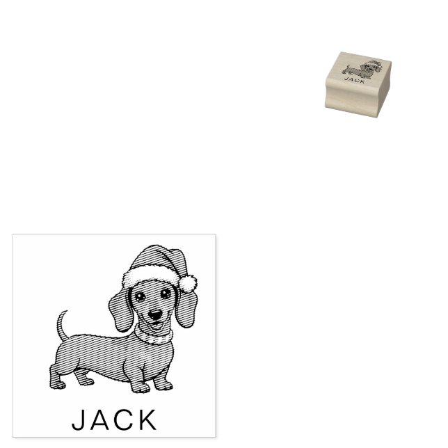 Personalized Dachshund in Santa Hat Christmas      Stämpel (Stämplad)