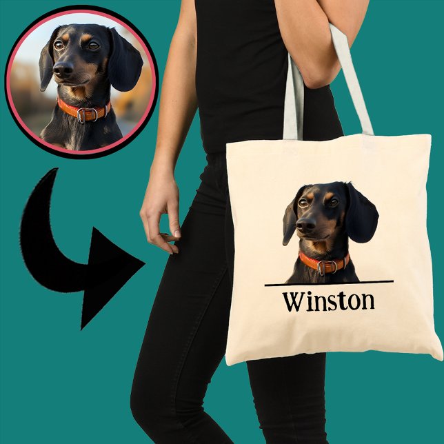 Personalized Dachshund Tote–Custom Pet Portrait Tygkasse (Skapare uppladdad)