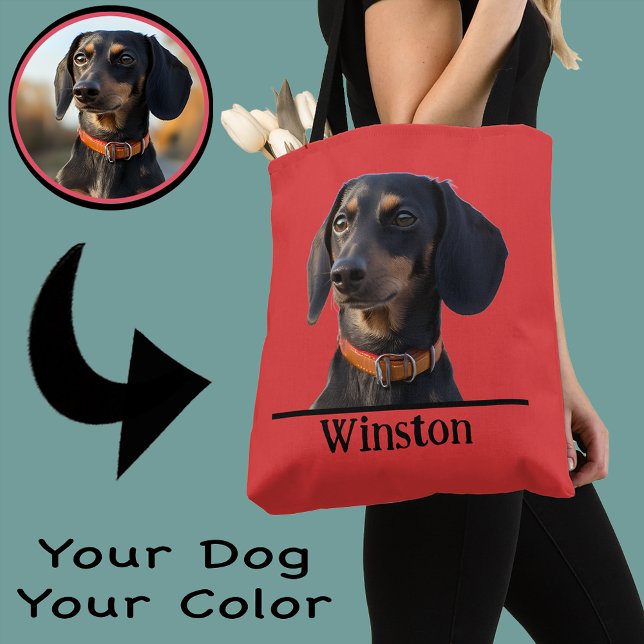 Personalized Dachshund Tote–Custom Pet Portrait Tygkasse (Skapare uppladdad)