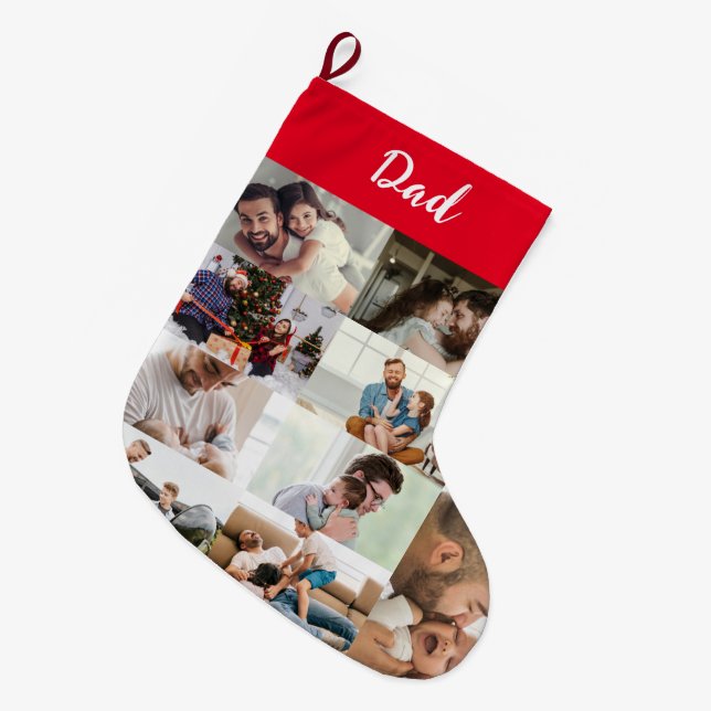 Personalized Dad Photo Collage Christmas Stocking  Stor Julstrumpa (Framsidan (Hängande))