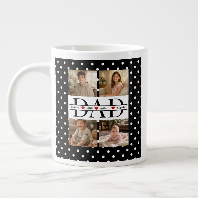 Personalized Dad Photo Collage & Kids Name Jumbo Mugg (Vänster)