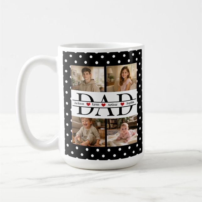 Personalized Dad Photo Collage & Kids Name Kaffemugg (Vänster)