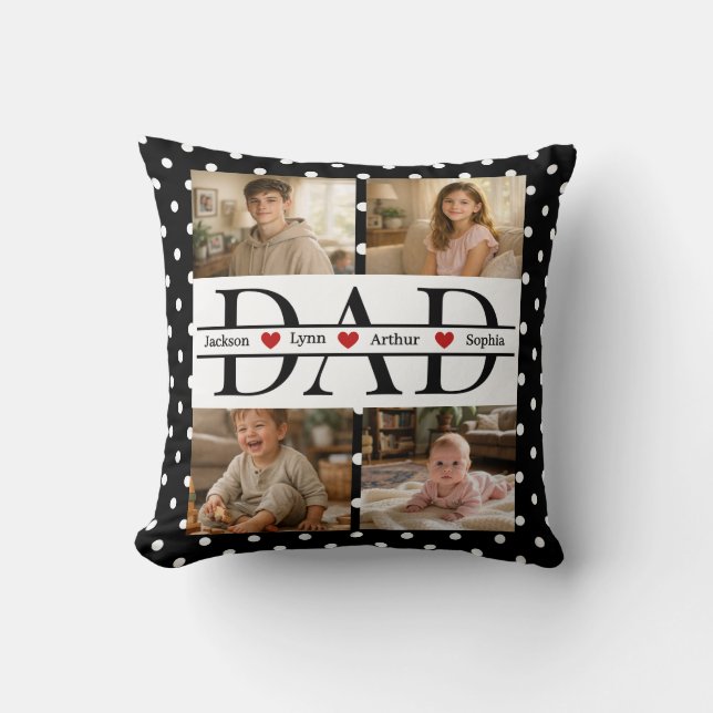 Personalized Dad Photo Collage & Kids Name Kudde (Framsida)