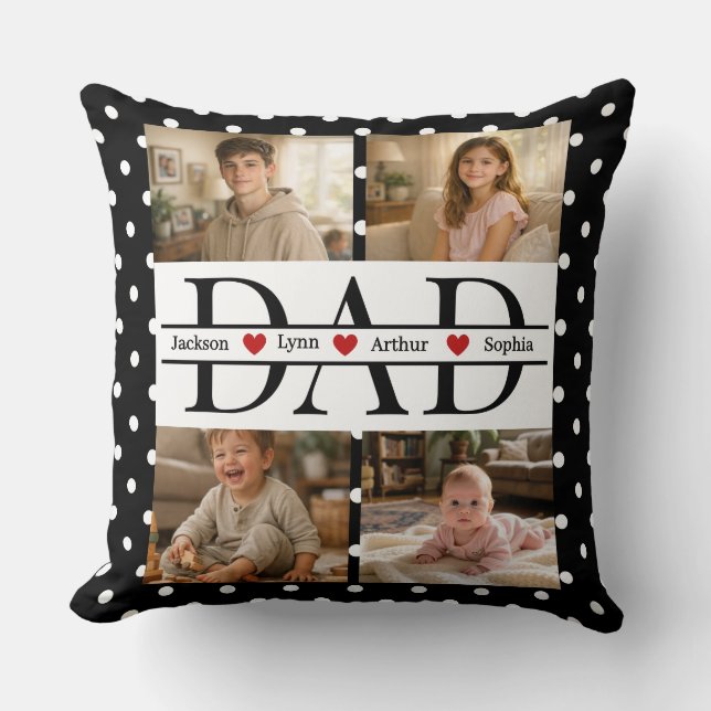 Personalized Dad Photo Collage & Kids Name Kudde (Framsida)