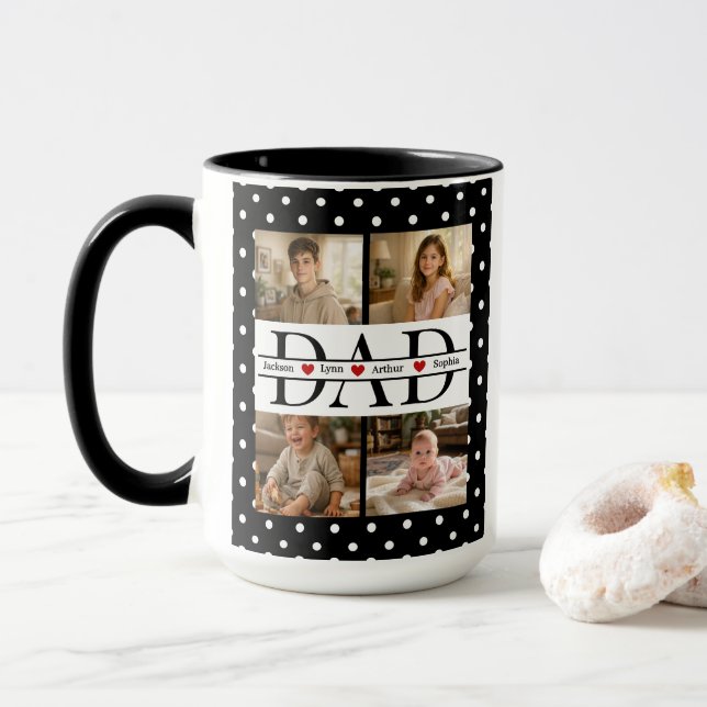 Personalized Dad Photo Collage & Kids Name Mugg (Med munk)