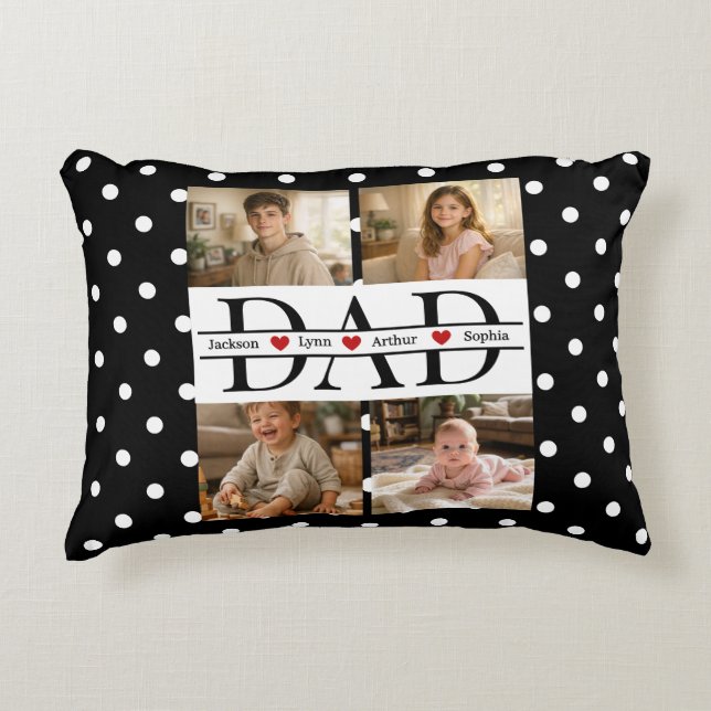 Personalized Dad Photo Collage & Kids Name Prydnadskudde (Framsidan)