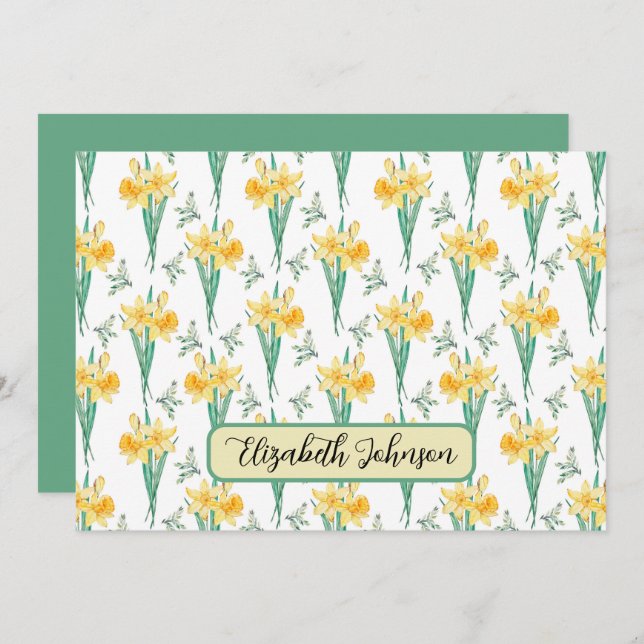 Personalized Daffodils Floral Botanical Note Card Anteckningskort (Fram/baksida)