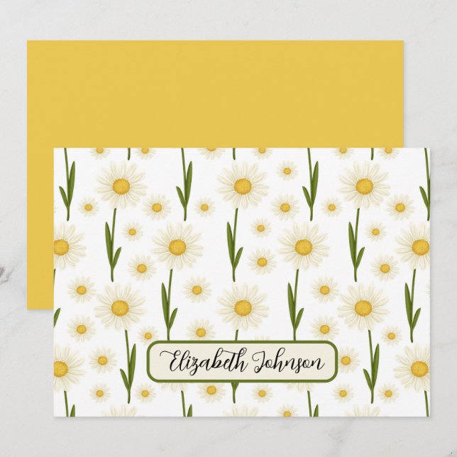 Personalized Daisy Floral Botanical Note Card Anteckningskort (Fram/baksida)