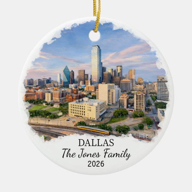 Personalized Dallas Ornament, Custom Texas Julgransprydnad Keramik (Framsidan)