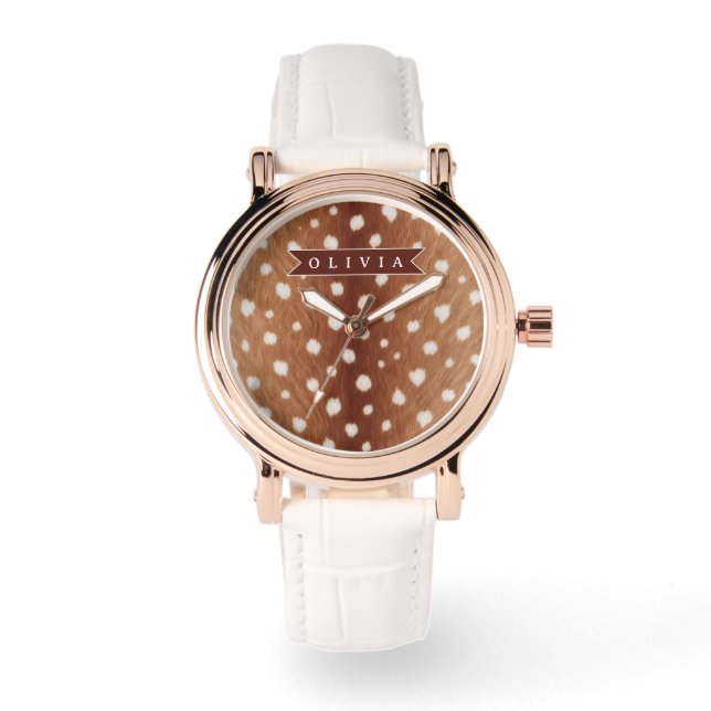 Personalized Deer Print Neutral Aesthetic Gifts Armbandsur (Framsida)