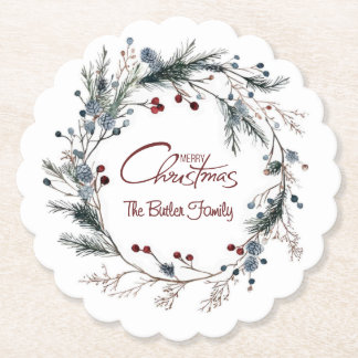 Personalized Delicate Christmas Floral Wreath Underlägg Papper