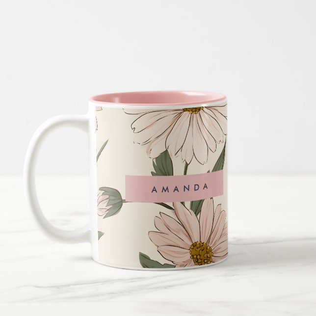 Personalized Delicate Pink Daisy Illustration Två-Tonad Mugg (Vänster)