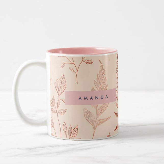 Personalized Delicate Terracotta Leaf Sketch  Två-Tonad Mugg (Vänster)