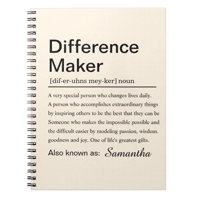 Personalized Difference Maker Definition Custom Anteckningsbok (Framsidan)
