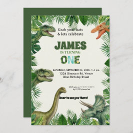 Personalized Dino 1st Birthday Invitation Suite Inbjudningar