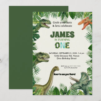 Personalized Dino 1st Birthday Invitation Suite Inbjudningar