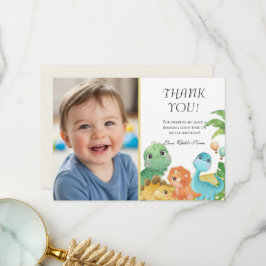 Personalized Dino 1st Birthday Thank You Tack Kort